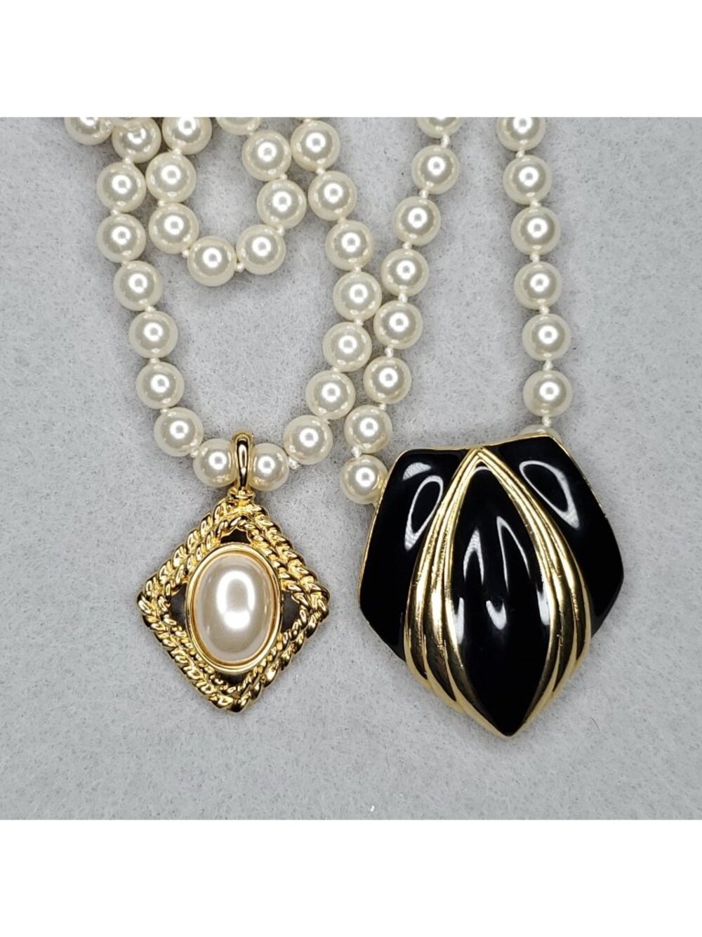 Vintage Faux Pearl Necklace Enhancer Lot Flapper Opera Gold Tone Black 50" 18"
